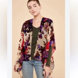 Earthbound Trading Co Burnout Velvet Floral Kimono Cardigan Coverup One Size NWT